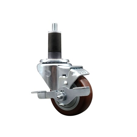 Service Caster 3'' Maroon Poly Swivel 1-1/4'' Expanding Stem Caster with Brake SCC-EX20S314-PPUB-MRN-TLB-114